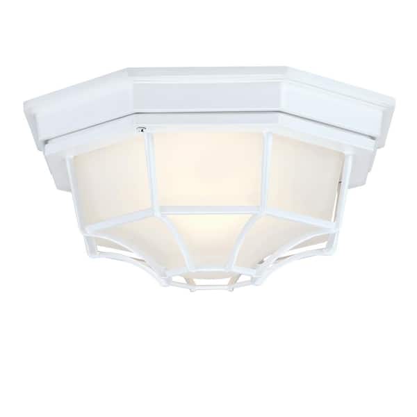 Hukoro 11.42 in. 1-Light Retro Textured White Ceiling Mount Light Fixture with Frosted Glass, E26
