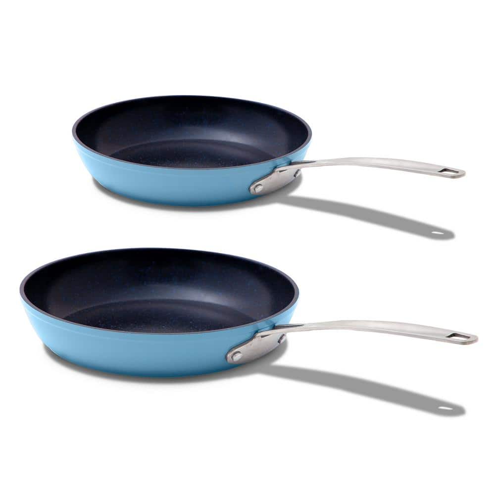 Cozy Blue Ceramic Coated Cast Iron Non-Stick Fry Pan Set