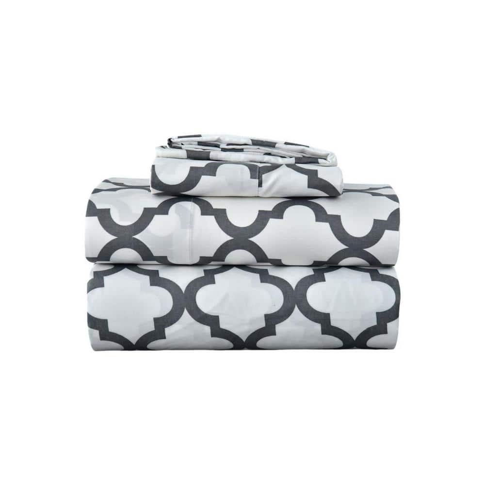 3-Piece White and Charcoal Novelty Microfiber Twin Sheet Set price history on PriceWatchPro