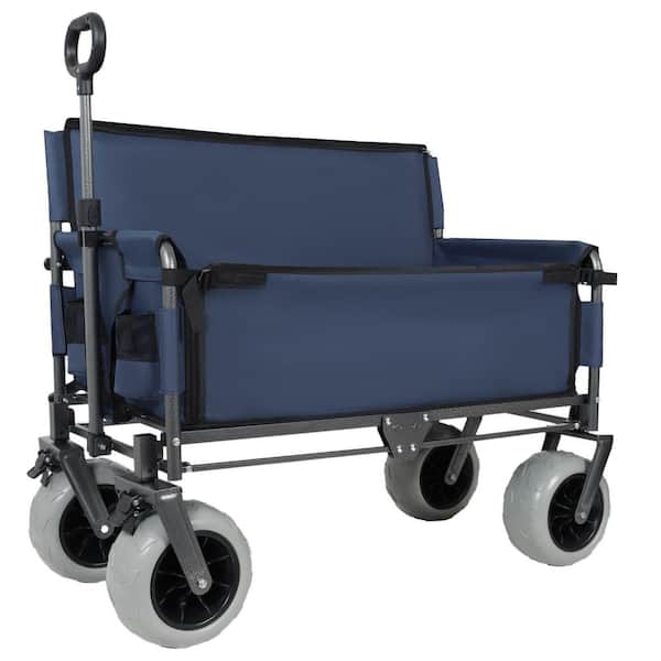 Dark Blue 6.4 cu. ft. Steel Garden Cart, 3-in-1 Folding Wagon, Convertible to Chair