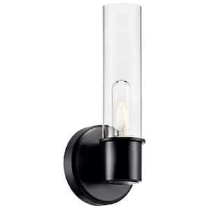 Aviv 1-Light Black Bathroom Indoor Wall Sconce Light with Clear Glass Shade
