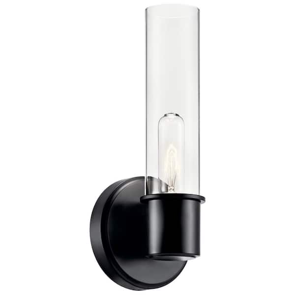 KICHLER Aviv 1-Light Black Bathroom Indoor Wall Sconce Light with Clear Glass Shade