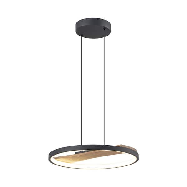 Sandifer 1-Light Modern Black Round Wood Integrated LED Pendant Light