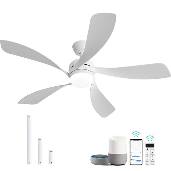 Sofucor 52 In. Indoor/Outdoor White Downrod Smart Ceiling Fan with Integrated LED and 6 Speed DC Remote APP Control