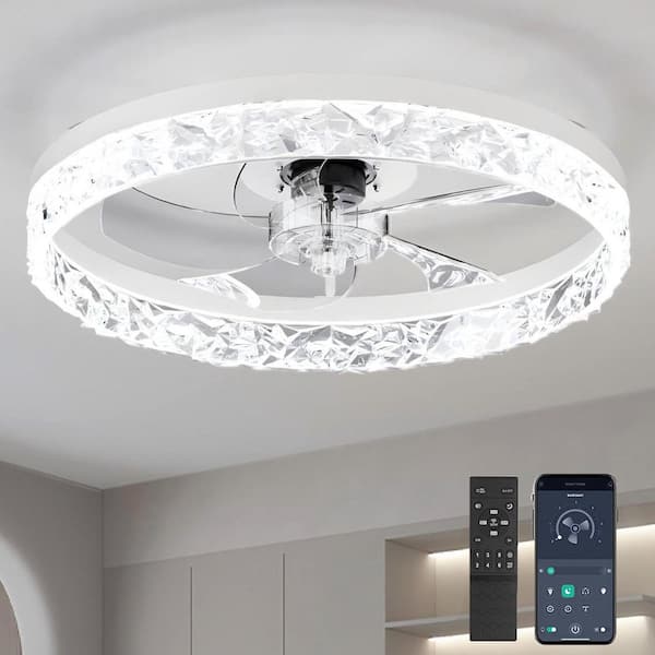 20 in. Indoor Low Profile Ceiling Fans with Lights, Remote DC Quiet Motor Stepless Dimmable 6 Speeds for Bedroom-White