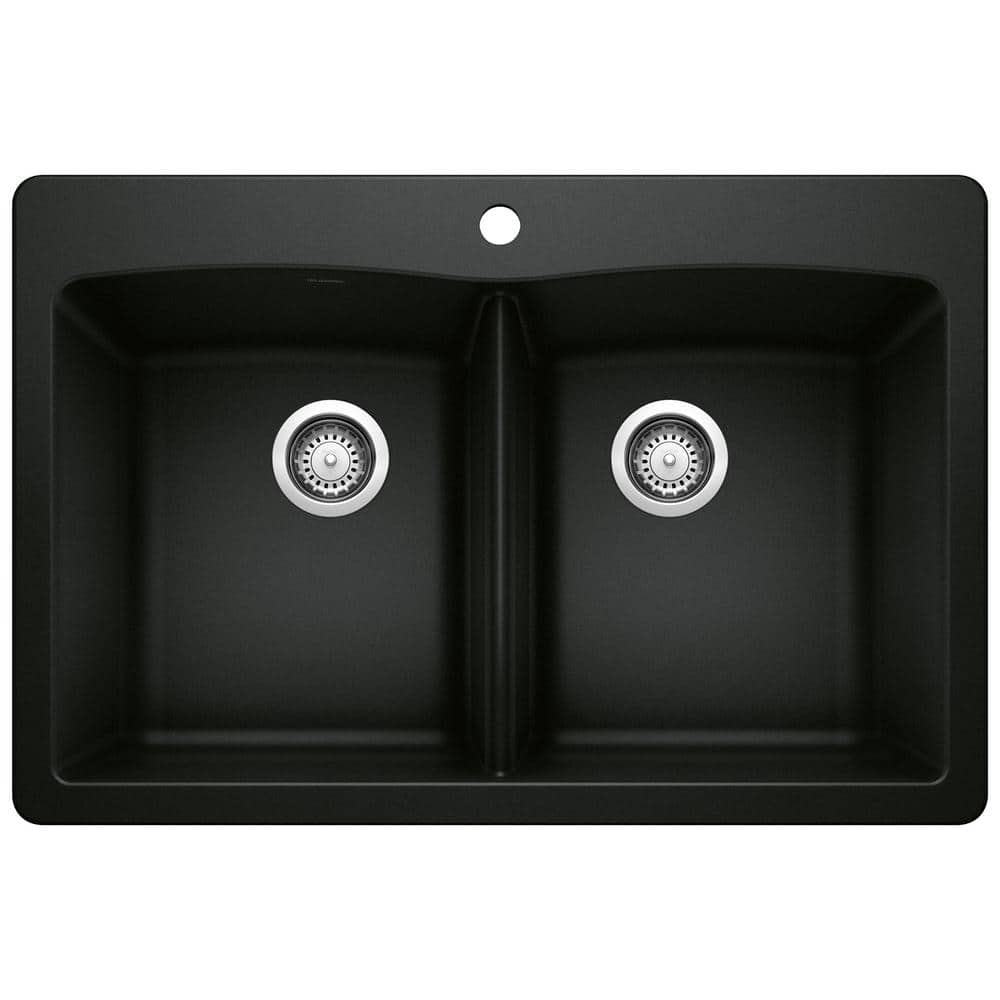 Blanco Diamond Equal Double Dual Mount Kitchen Sink  Coal Black