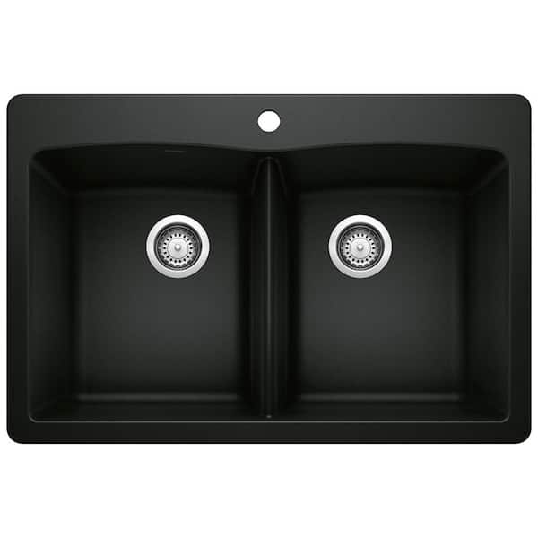 Blanco DIAMOND Coal Black Granite Composite 33 in. Double Bowl Drop-In/Undermount Kitchen Sink