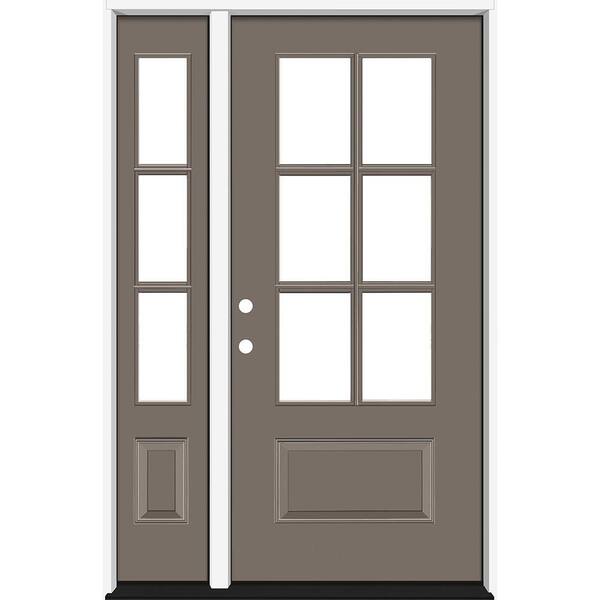 Steves & Sons Legacy 49 in. x 80 in. 3/4-6Lite Clear Glass RHIS Primed Kindling Finish Fiberglass Prehung Front Door w/10in.SL