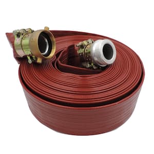 3 in. Dia. x 100 ft. Red 10 Bar High Pressure Lay Flat Hose with Connectors