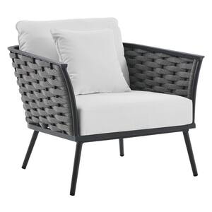 Stance 32.5 in. Gray Aluminum Outdoor Lounge Chair with White Removable Cushions