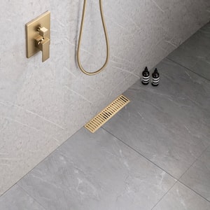 12 in. Stainless Steel Linear Shower Drain with Square Pattern Drain Cover in Brushed Gold