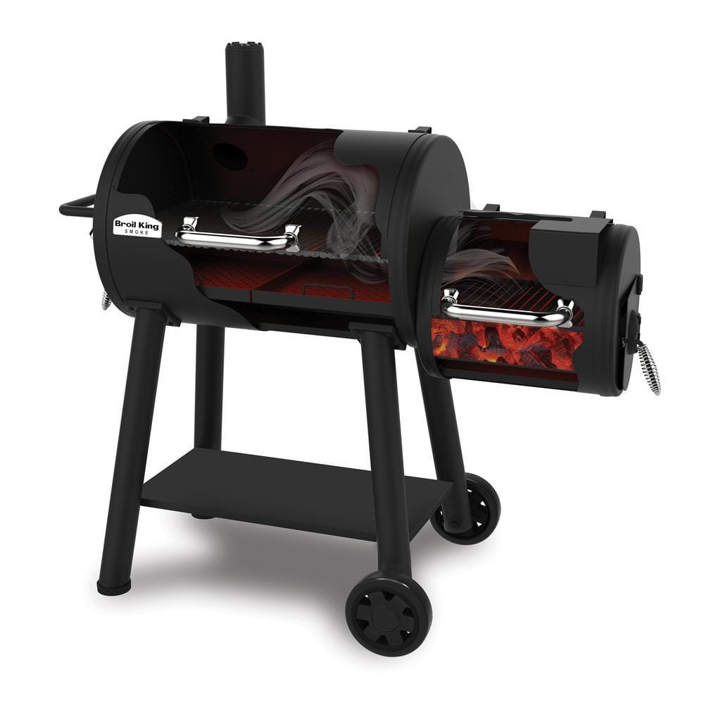 Broil King Regal Charcoal Offset 500 Charcoal Grill and Offset Smoker in Black