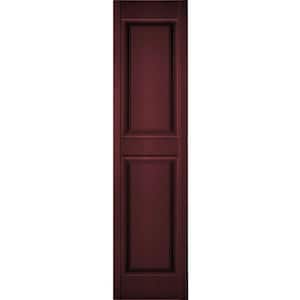 12 in. x 37 in. Lifetime Vinyl TailorMade 2 Equal Raised Panel Shutters Pair Bordeaux