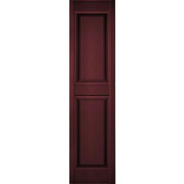 Ekena Millwork 14-1/2 in. x 48 in. Lifetime Vinyl TailorMade Two Equal Raised Panel Shutters Pair Bordeaux