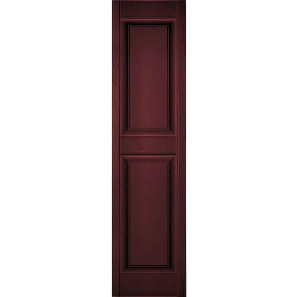 Ekena Millwork 18 in. x 24 in. Lifetime Vinyl Custom 2 Equal Raised Panel Shutters Pair Bordeaux