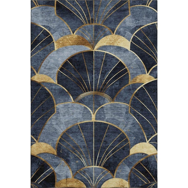 Mayfield Premium Machine Washable Abstract AMF2221 Navy 9 ft. x 12 ft. Area Rug