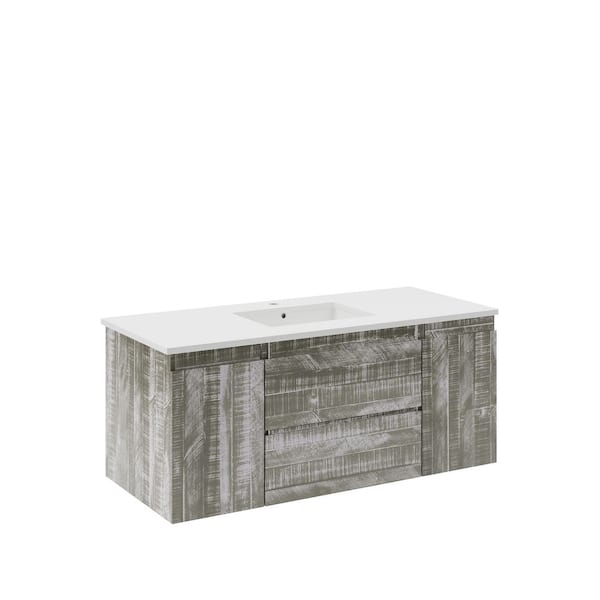 Fresca Formosa 48 in. Single Sink Wall Mount Floating Sage Gray Bath Vanity with White Quartz Top and Undermount Ceramic Sink