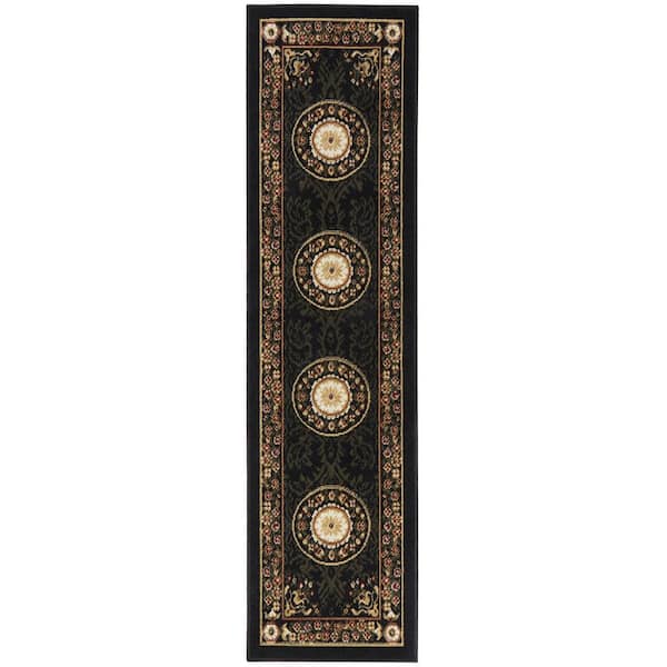 Optimum Athens Black/Beige 2 ft. x 7 ft. Border Runner Area Rug
