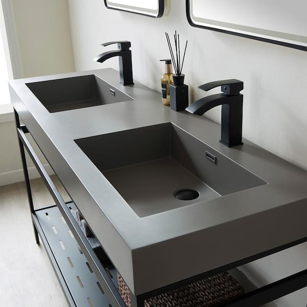 ROSWELL Ablitas 59.8 in. Composite Stone Double Console Bathroom Sink in Gray