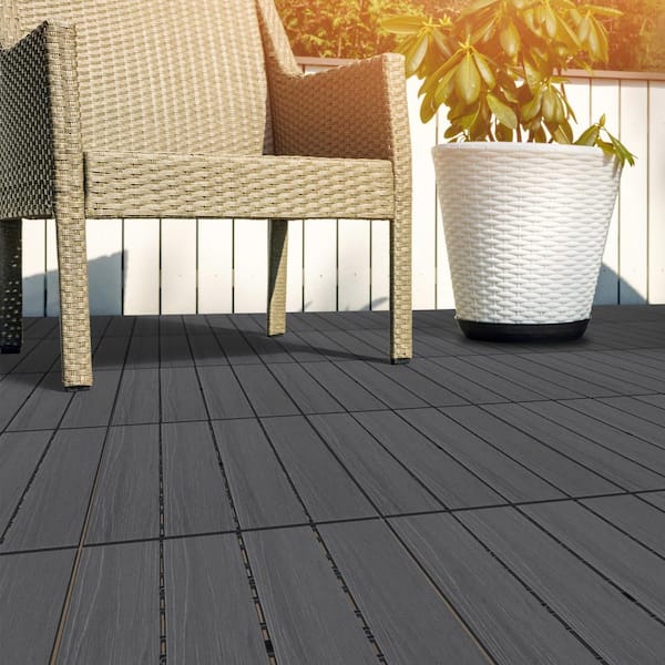 Pure Garden 1 ft. W x 1 ft. L 6 Patio Tiles Woodgrain Wood/Polypropylene Interlocking Deck Tile Flooring in Gray