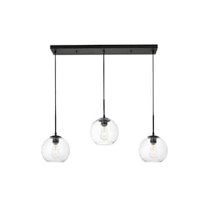 Timeless Home 36 in. 3-Light Black And Clear Pendant Light, Bulbs Not Included