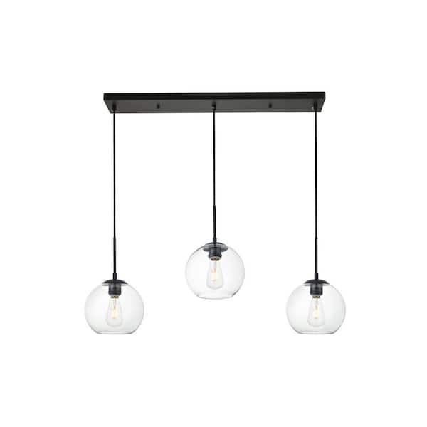 Unbranded Timeless Home Blake 3-Light Black Rectangular Pendant with 7.9 in. W x 7.1 in. H Clear Glass Shade
