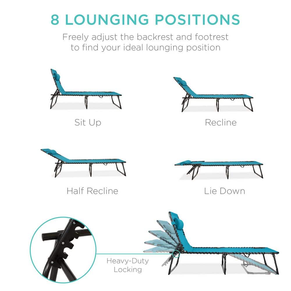 Peacock Blue Adjustable Outdoor Chaise Lounge Chair with Pillow
