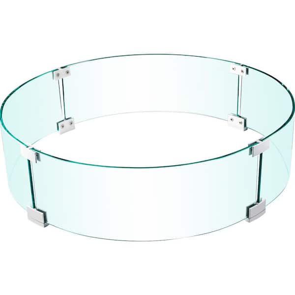 VEVOR Fire Pit Wind Guard 24 x 24 x 6 in. Clear Tempered Glass Flame Guard 0.25 in.Thickness Round Glass Shield with Feet