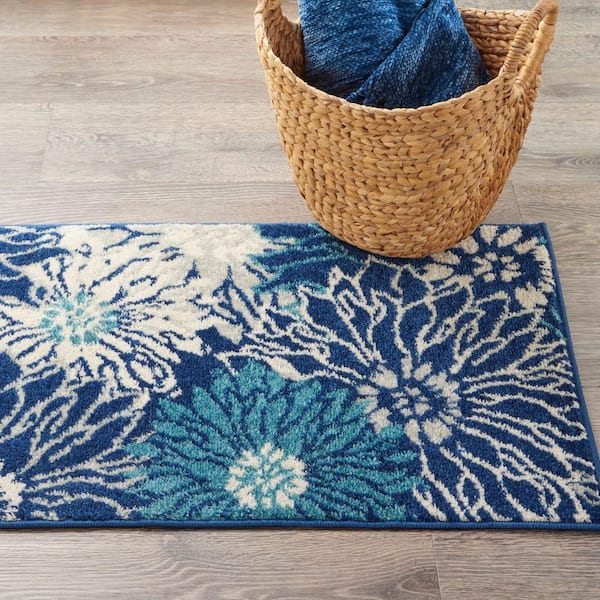 Passion Navy/Ivory doormat 2 ft. x 3 ft. Floral Contemporary Kitchen Area Rug