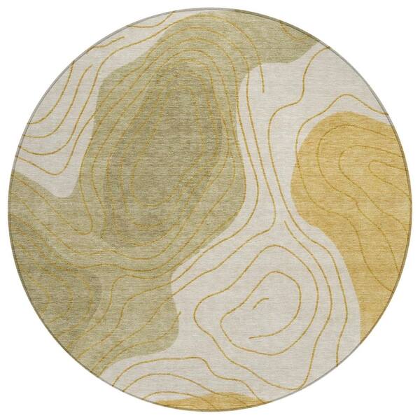 Chantille Machine Washable Indoor/Outdoor Abstract ACN3016 Gold 8 ft. x 8 ft. Round Rug