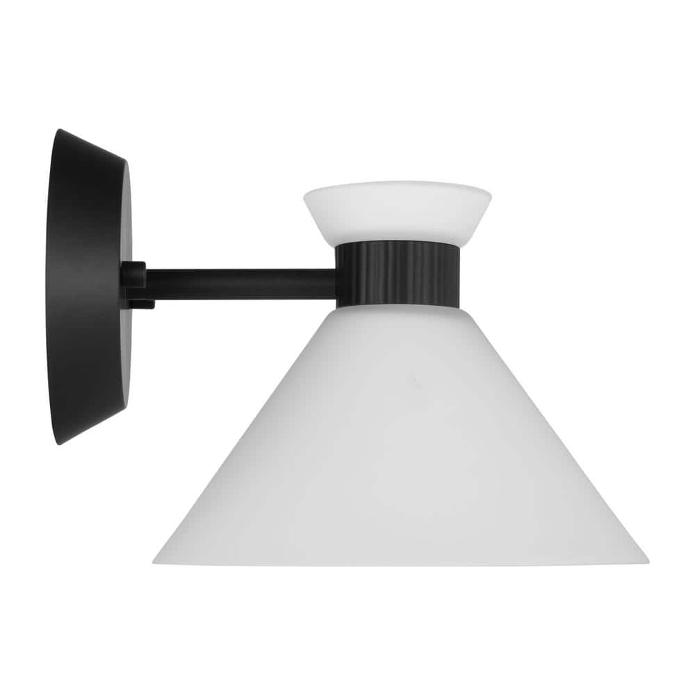Midnight Black 1-Light Sconce with Etched Glass Shade