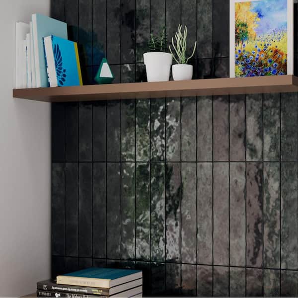 Merola Tile Menorca Black 3 in. x 13 in. Ceramic Wall Tile (6.44