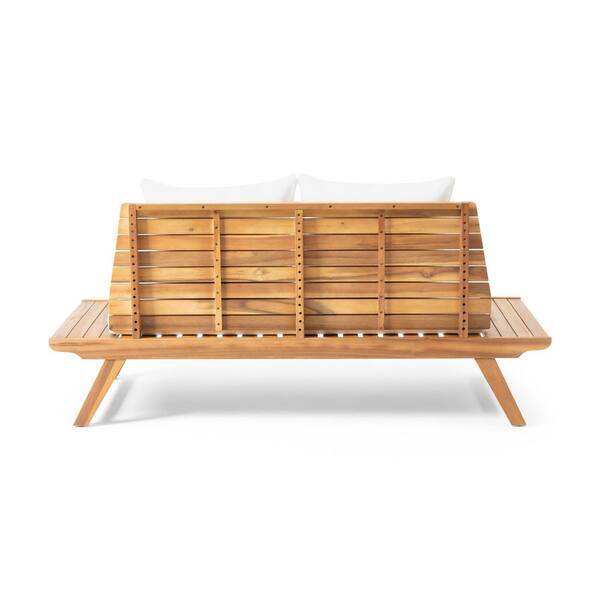 Noble House Sedona Teak Brown Wood Outdoor Patio Loveseat with White Cushions 67335