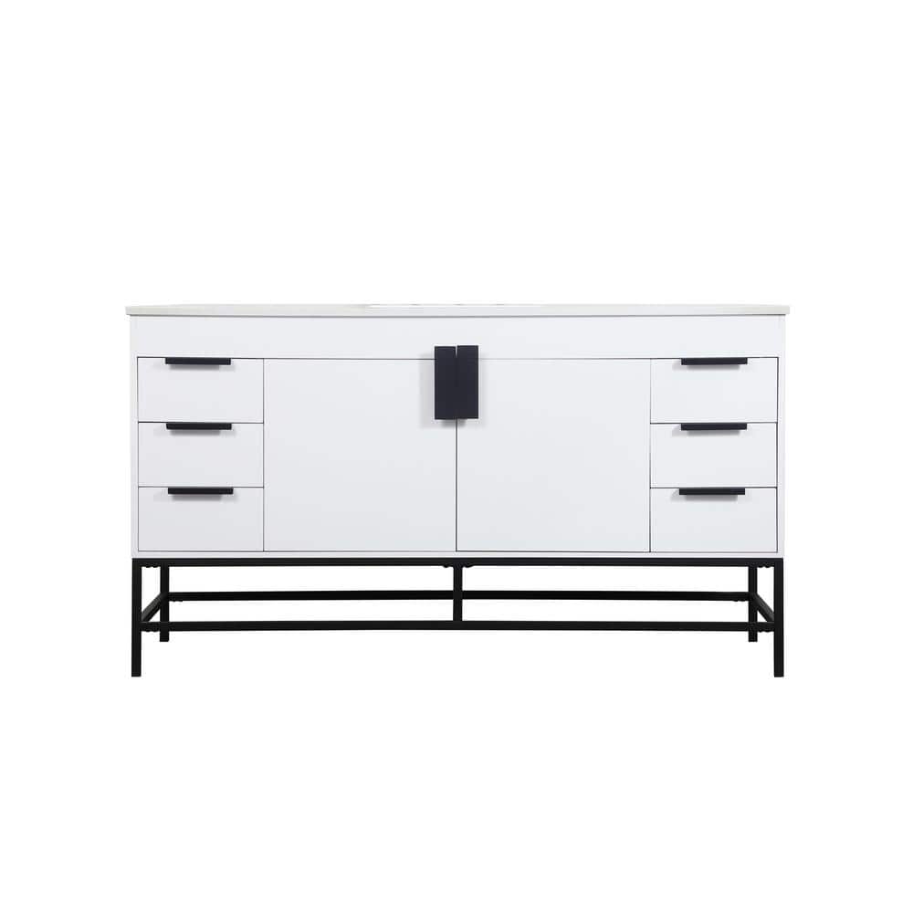 Timeless Home 60 in. W x 22 in. D x 33.5 in. H Bath Vanity in White with Iv