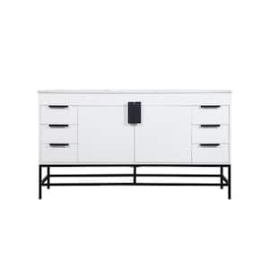 Timeless Home 60 in. W x 22 in. D x 33.5 in. H Bath Vanity in White with Ivory White Engineered Stone Top