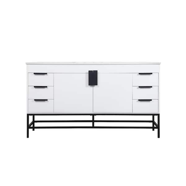 Unbranded Timeless Home 60 in. W x 22 in. D x 33.5 in. H Bath Vanity in White with Ivory White Engineered Stone Top