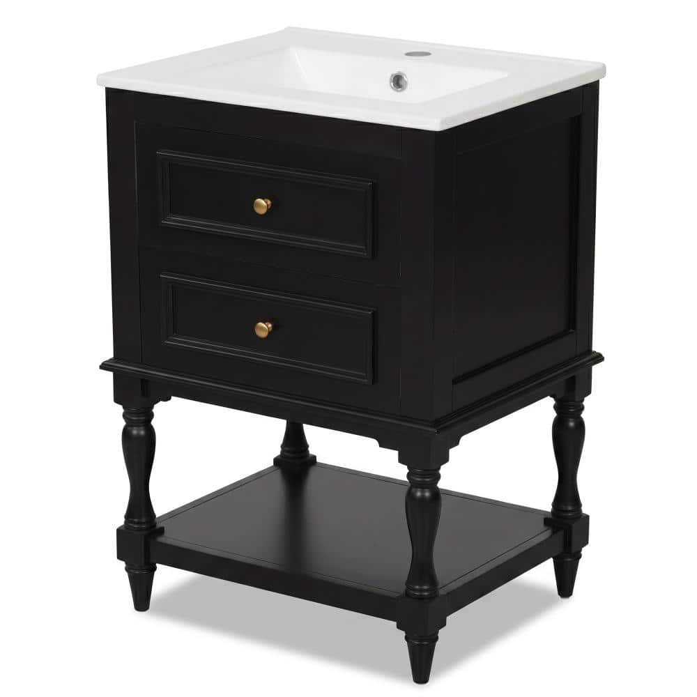 20.4 in. W x 18.7 in. D x 33.9 in. H Freestanding Bath Vanity in Black with White Ceramic Top price history on PriceWatchPro