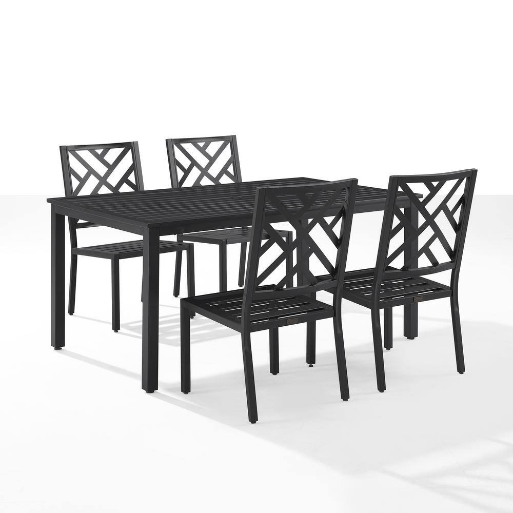 Locke 5-Piece Black Steel Outdoor Dining Set with Cream Cushions
