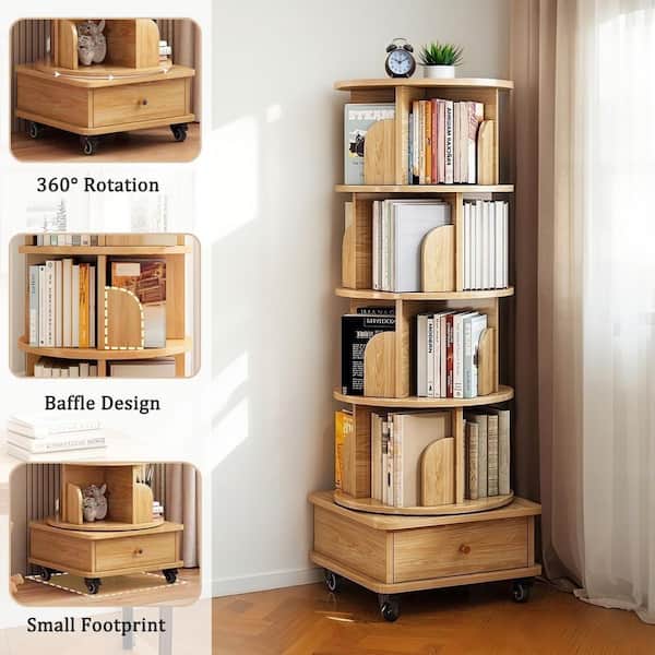 Seafuloy 360° Rotating 56 in. Tall Natural MDF 5-Shelf Corner
