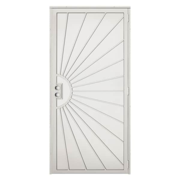 Unique Home Designs 36 in. x 80 in. Solana Navajo White Surface Mount Outswing Steel Security Door with Perforated Metal Screen
