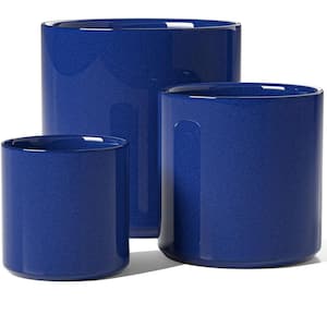 Mid-Century 10.05 in. L x 10.05 in. W x 10.05 in. H Sapphire Blue Ceramic Round Indoor Planter (3-Pack)