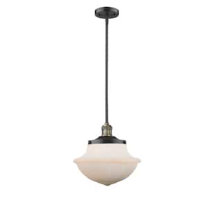 Oxford 60-Watt 1-Light Black Antique Brass Shaded Mini Pendant Light with Frosted Glass Shade