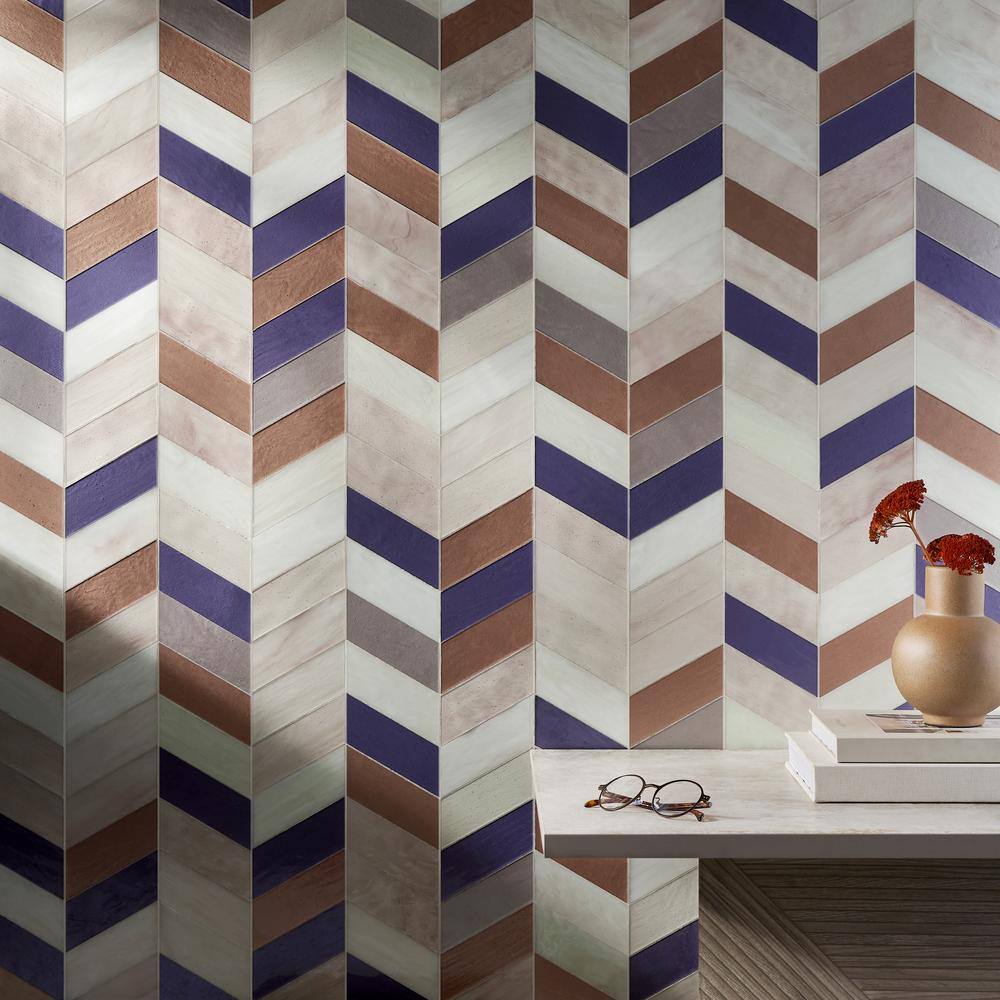 Elizabeth Sutton Glory Pink Chevron Glass Mosaic Tile