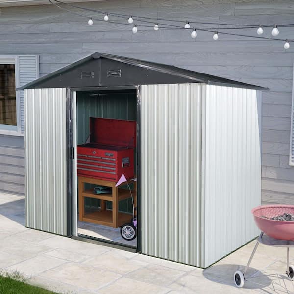 8 ft.W x 4 ft.D Outdoor Metal Storage Shed, Sliding Door Tool House with Foundation for Patio, Lawn, White (30 sq. ft.)