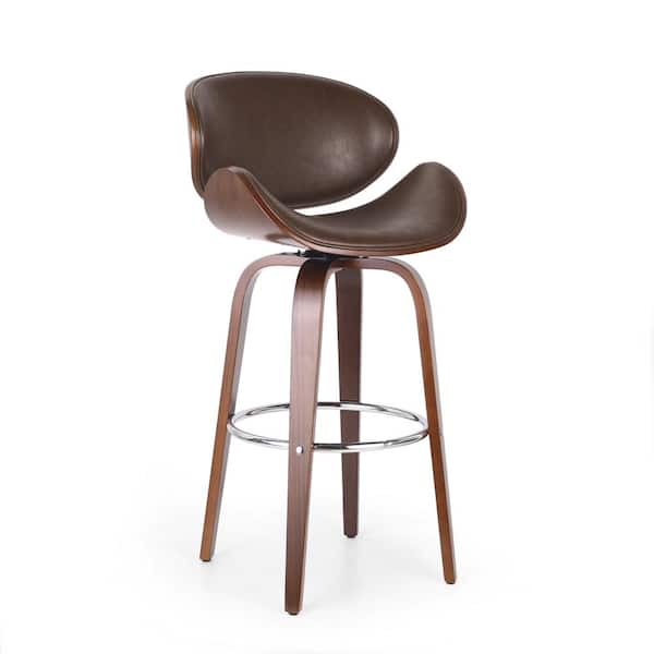 Cordele 42.75 in. Dark Brown and Walnut Swivel Bar Stool