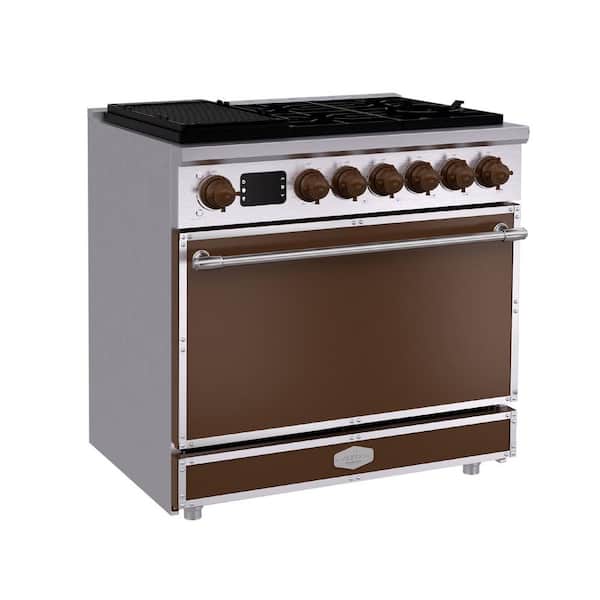 36 in. Freestanding Gas Range with 6 Sealed Burners and 5.2 cu. ft. Convection Oven, in Coffee with Stainless Steel