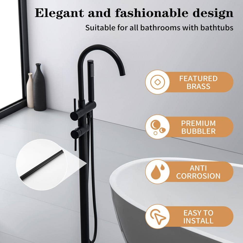Matte Black Brass Freestanding Tub Faucet with Hand Shower