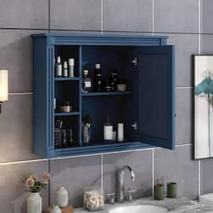 Blue 35 in. W x 28.7 in. H Rectangular Bathroom Medicine Cabinet with Mirror, Open Shelves, Adjustable Soft-Close Hinges