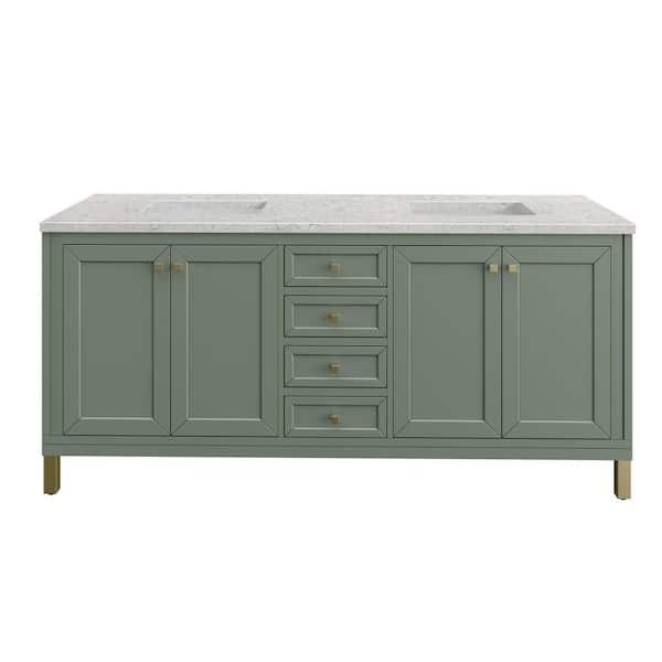 James Martin Vanities Chicago 72.0 in. W x 23.5 in. D x 34 in. H Bathroom Vanity in Smokey Celadon with Eternal Jasmine Pearl Quartz Top
