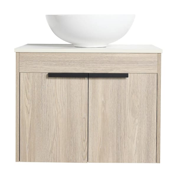 Boosicavelly 23.62 in. W x 18.9 in. D x 18.3 in. H Single Sink Wall Mounted Bath Vanity in White Oak with White Sintered Stone Top